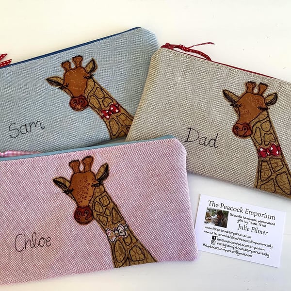 Custom Giraffe Pencil Case - Personalised Giraffe Pen Pouch - Choice of Design