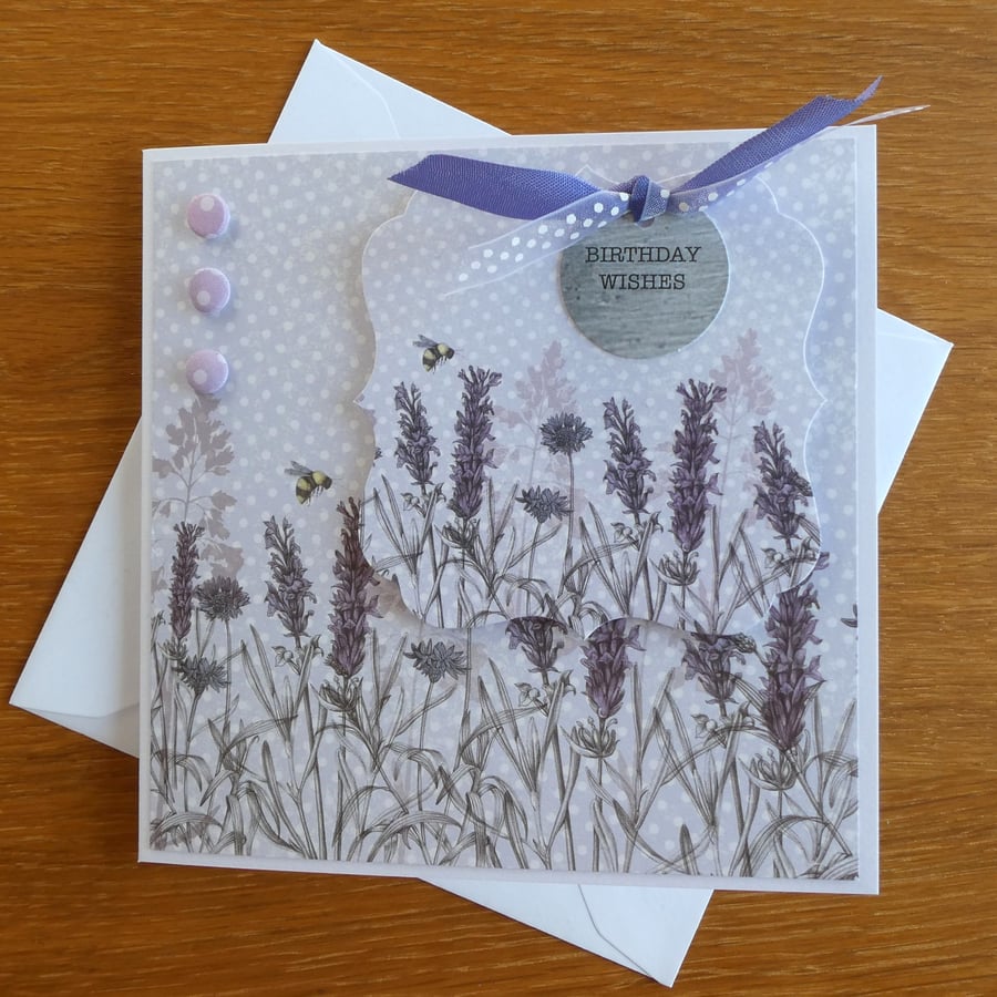Lavender and Bees Birthday Card - Birthday Wishes - Have A Great Day