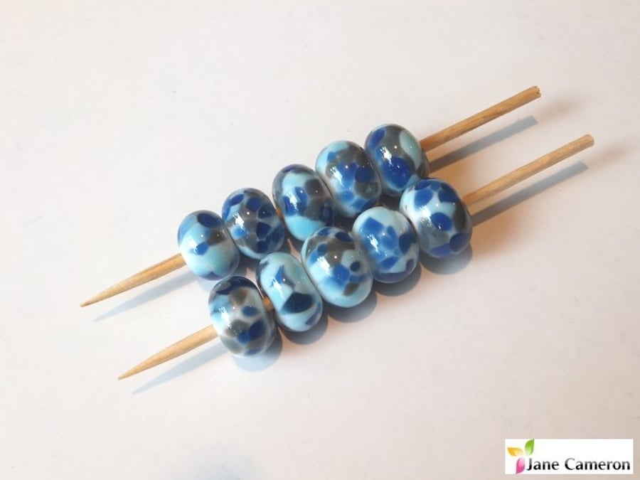 9 Handmade Lampwork Beads - Blue Kaleidoscope