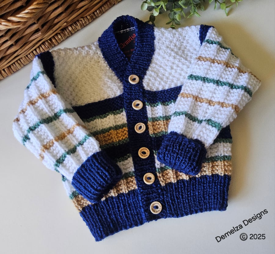 Hand Knitted Designer Baby Boys Cardigan Size 9-18 months 