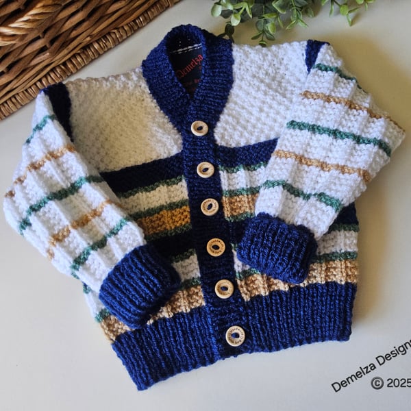 Hand Knitted Designer Baby Boys Cardigan Size 9-18 months 