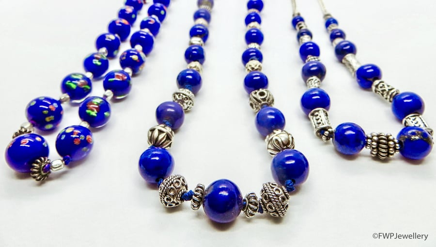 Lapis Lazuli Bead Necklace with Silver Spacers