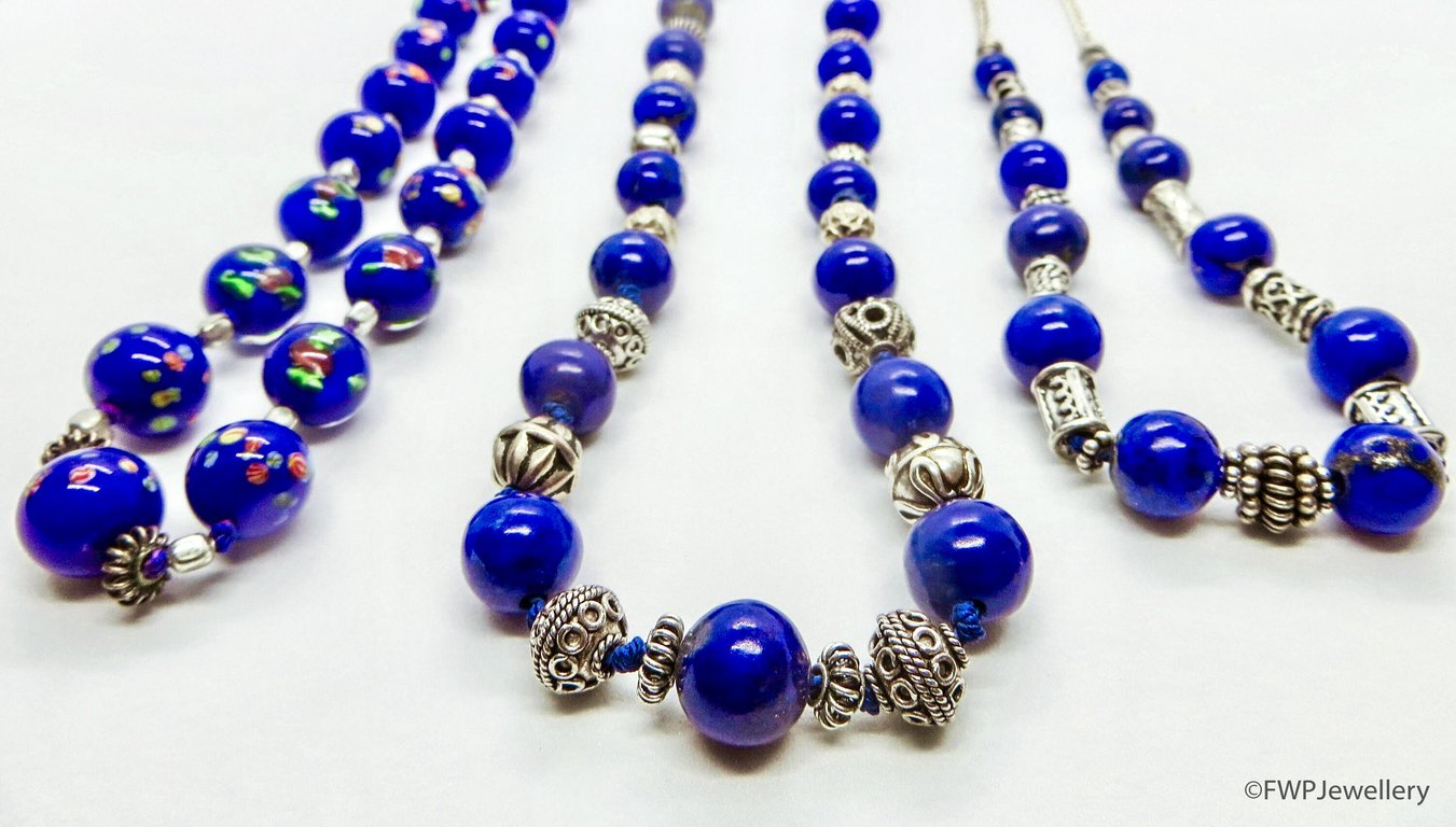 Lapis Lazuli Bead Necklace with Silver Spacers
