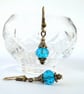 Handmade blue crystal bronze earrings - vintage style - Image 1