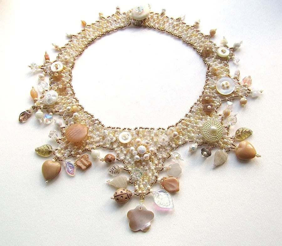 Beaded collar necklace, rustic wedding, metal free