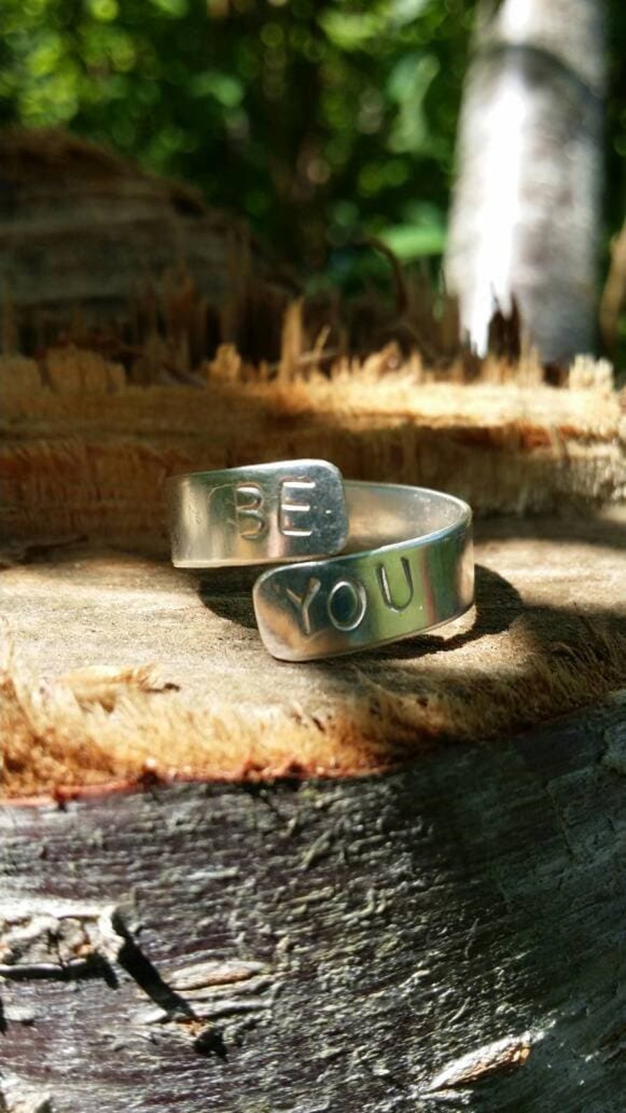 'Be you' stamped silver ring, sterling silver wrap ring. Adjustable ring. 