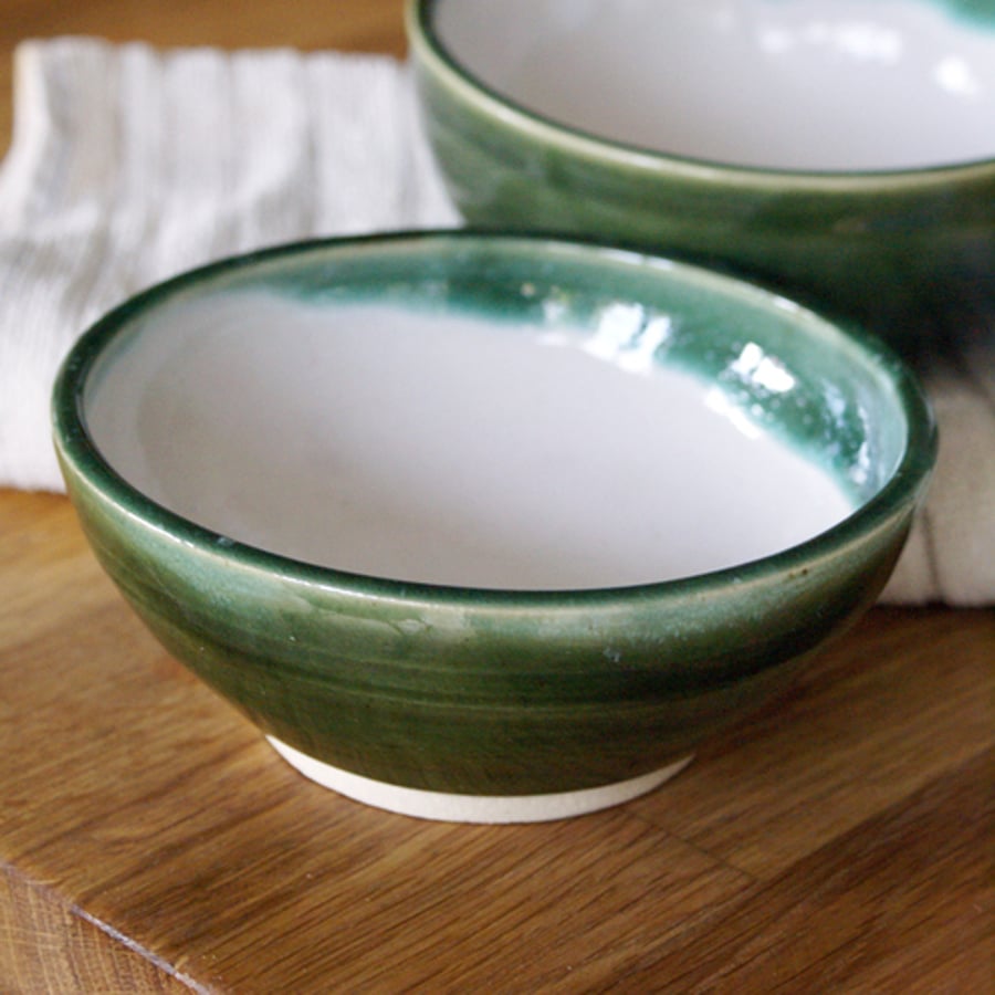 Set of two forest green bowls - hand thrown pottery dishes