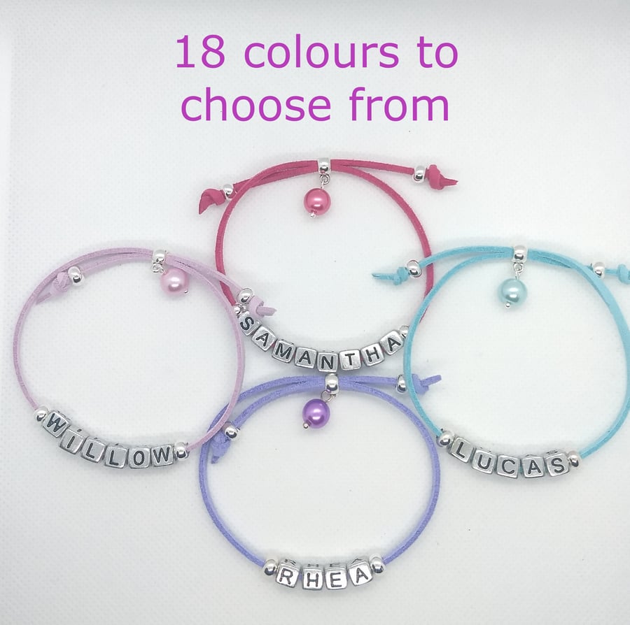 Personalised name friendship bracelets for children, perfect for party favours
