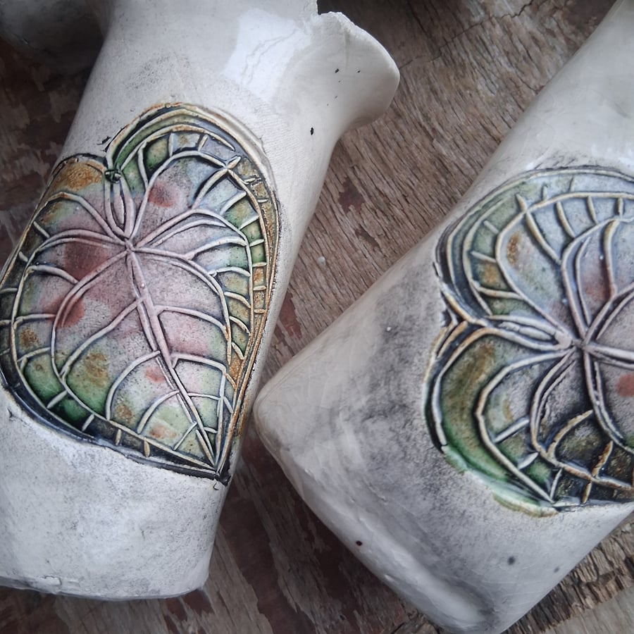 New! leaf vase sack pot rustic stoneware