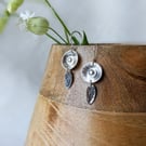 Nature silver earrings, handmade flower and leaf drop earrings