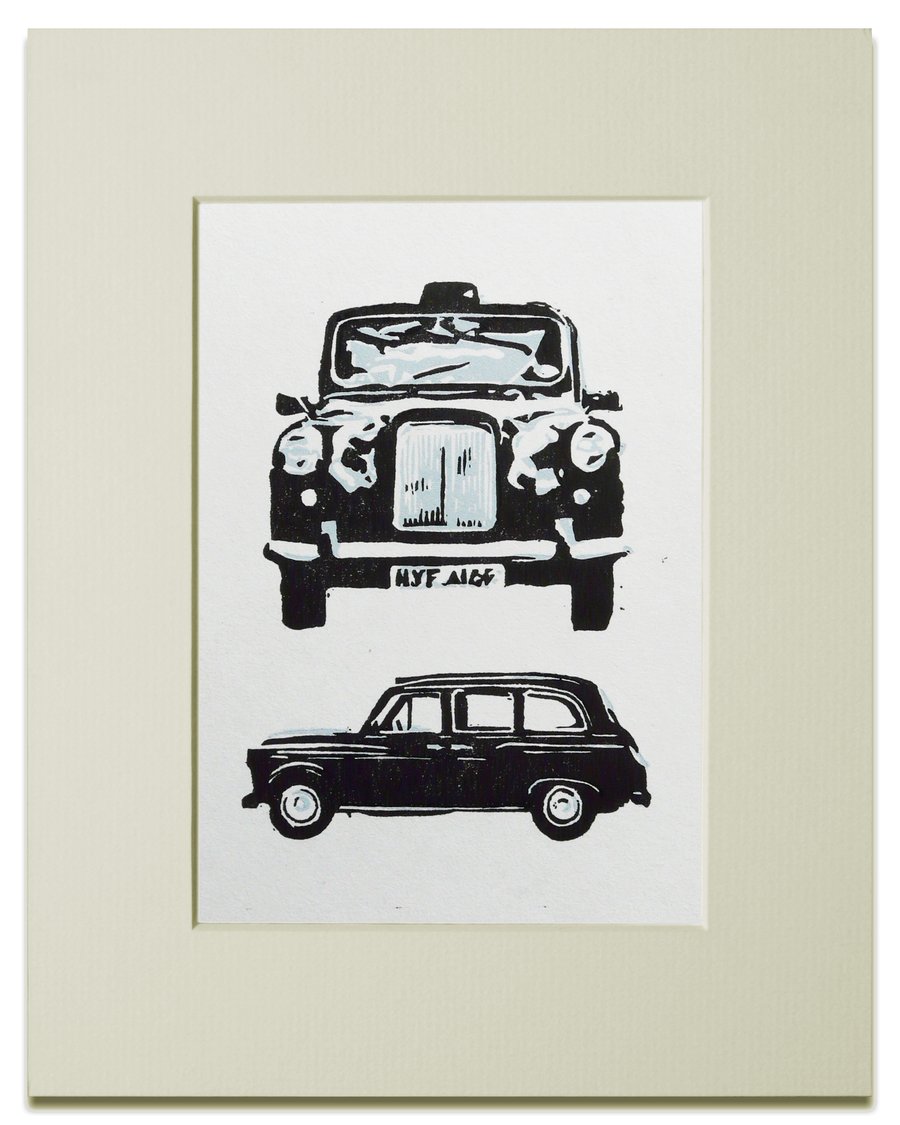 London Taxi Linocut