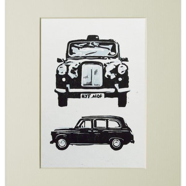 London Taxi Linocut