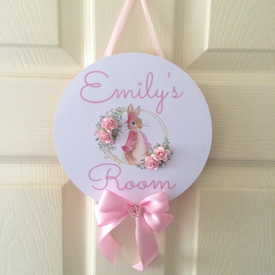 Handmade Personalised Door Sign, Rabbit Nursery Door Sign, New Baby Room Decor