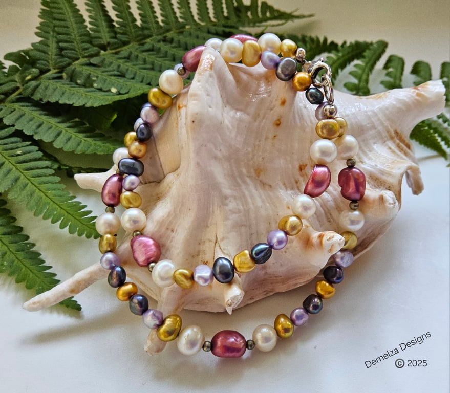 Designer Freshwater Multicoloured Baroque Pearl Sterling Silver Necklace