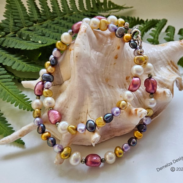 Designer Freshwater Multicoloured Baroque Pearl Sterling Silver Necklace