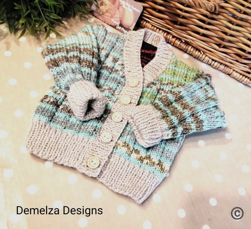 Designer Hand knitted Baby Cardigan with Acylic, Wool & Cotton 3-9 months