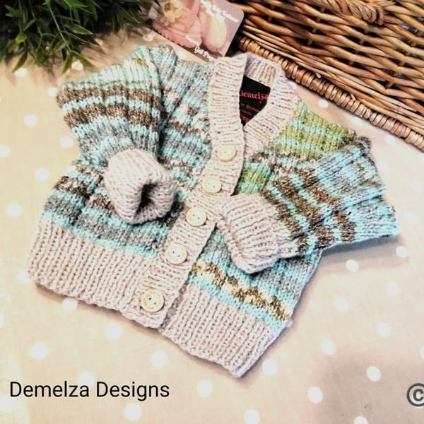 Designer Hand knitted Baby Cardigan with Acylic, Wool & Cotton 3-9 months