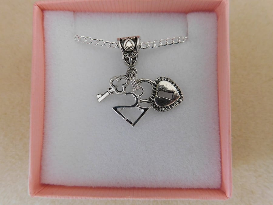 Necklace Age 21 21st Lock & Key Silver Plated Gift Boxed