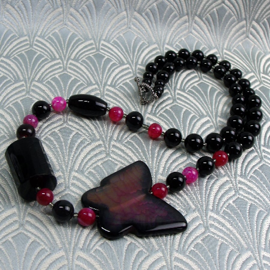Chunky Necklace UK, Butterfly Jewellery Necklace, Pink Necklace Jewellery CC22