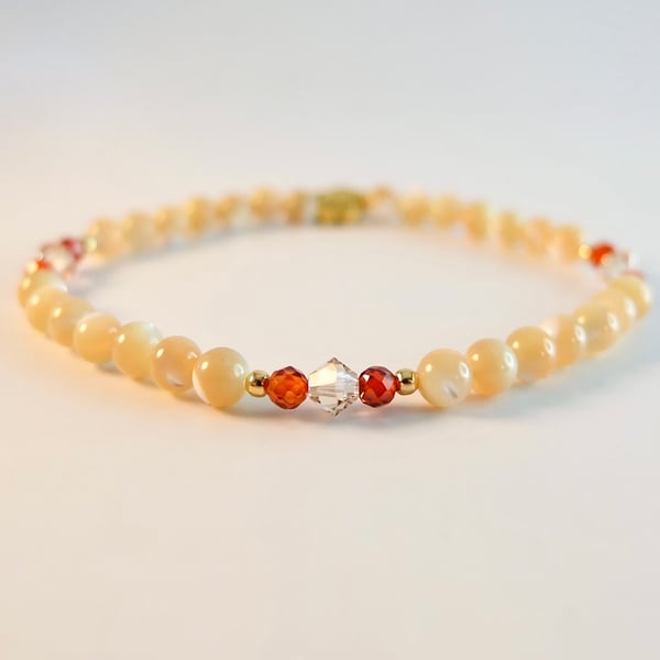 Mother Of Pearl Bracelet With Zircon And Swarovski Crystals - Handmade In Devon