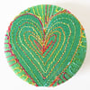 38mm Hand Dyed Fabric Heart Badge with Free Machine Embroidery 
