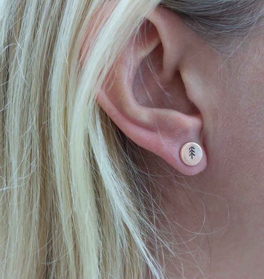 Sterling Silver Tree Stamped Stud Earrings, 