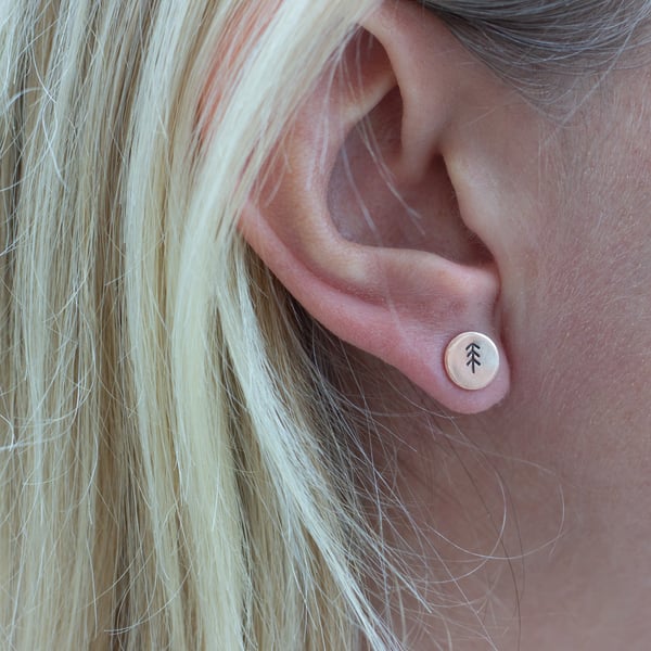 Sterling Silver Tree Stamped Stud Earrings, 