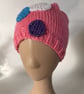 Hand Knitted Beanie Hat with Polka Dots