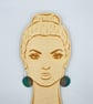 Round, wooden, hand printed hoop earrings in brown pink and blue-green - Image 8
