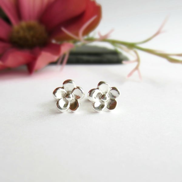 Fine Silver Forget Me Not Earrings - Tiny Flower Stud Earrings