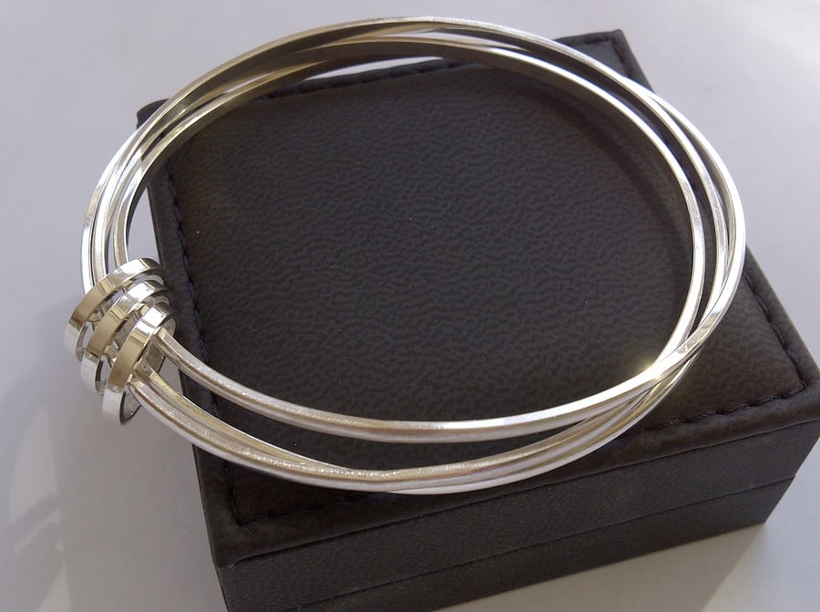 Russian Wedding Silver Bangle with 3 Silver Rings