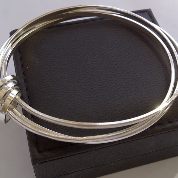 Russian Wedding Silver Bangle with 3 Silver Rings