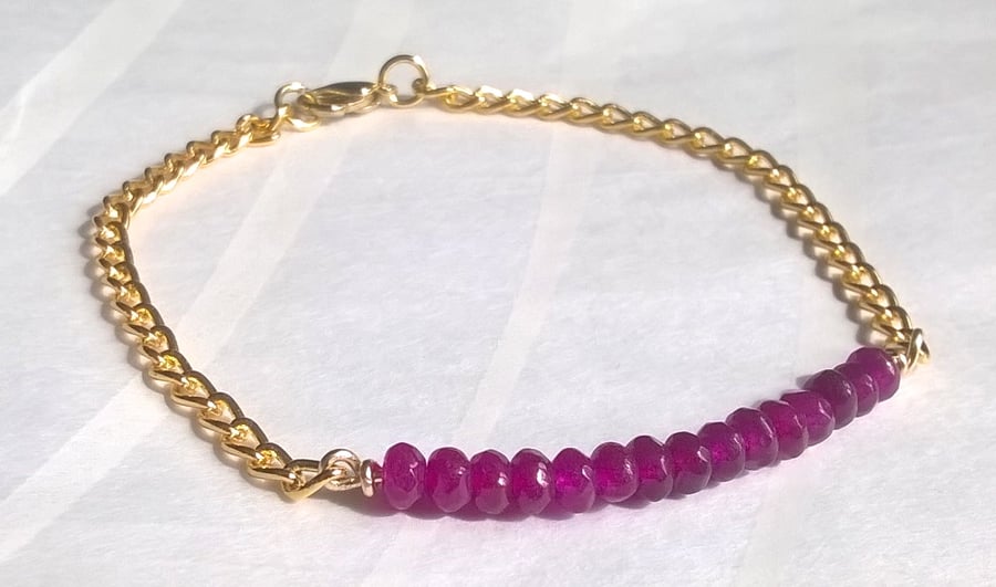 Purple quartz and gold plated bar bracelet