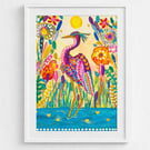 Tropical Crane and Flowers Original Art