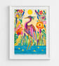 Tropical Heron and Flowers Original Art - Image 1