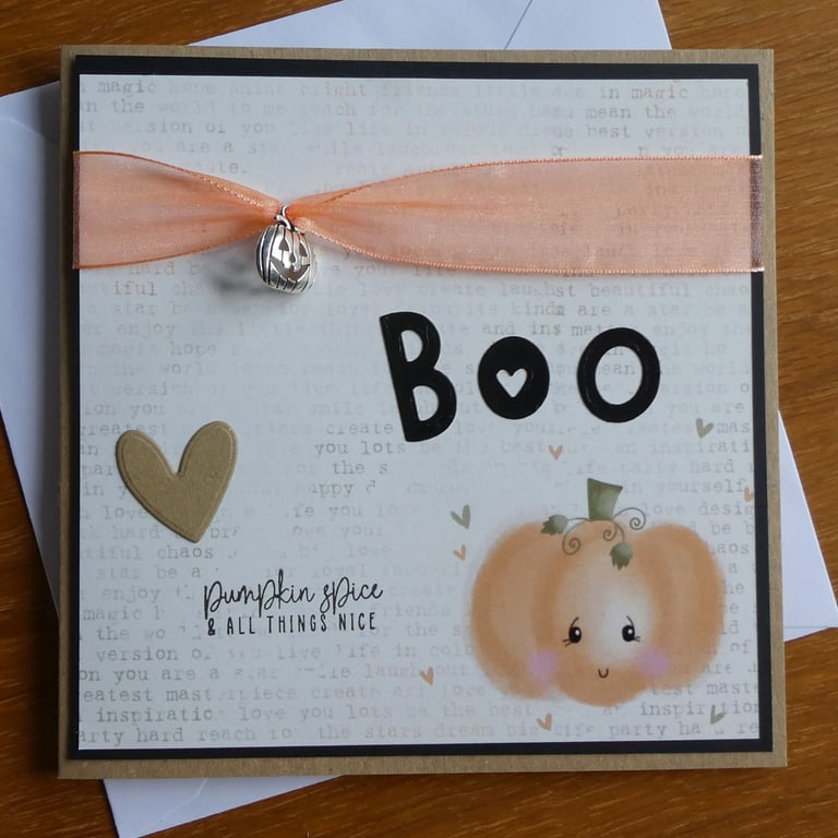 Pumpkin Blank Card - Halloween, Birthday - Orange Ribbon