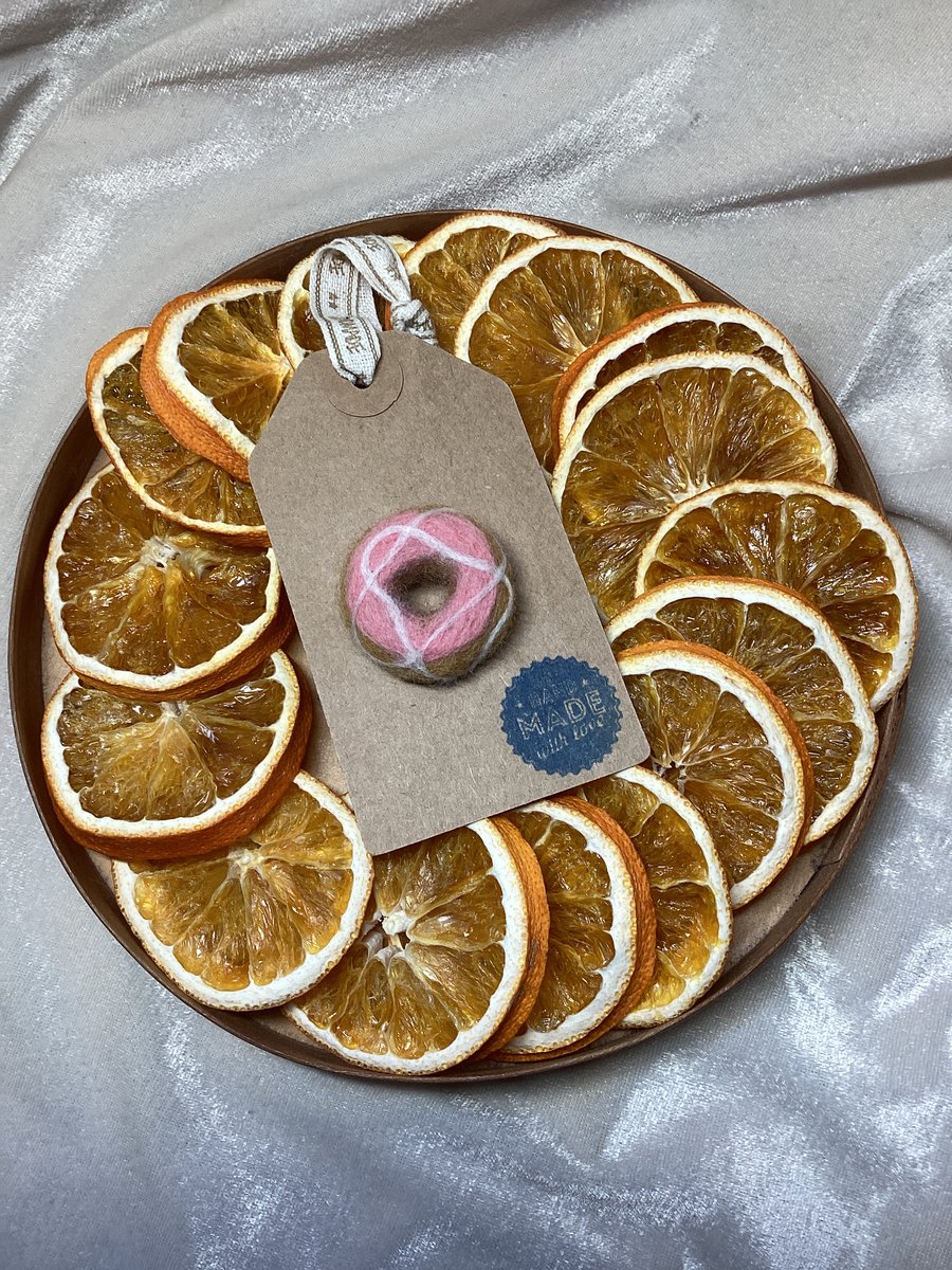 Handmade Needle Felted Pink Ring Donut Brooch. Brooches are Back!