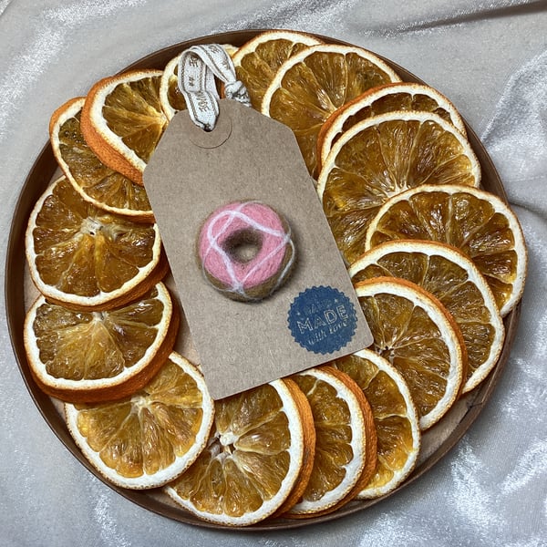 Handmade Needle Felted Pink Ring Donut Brooch. Brooches are Back!