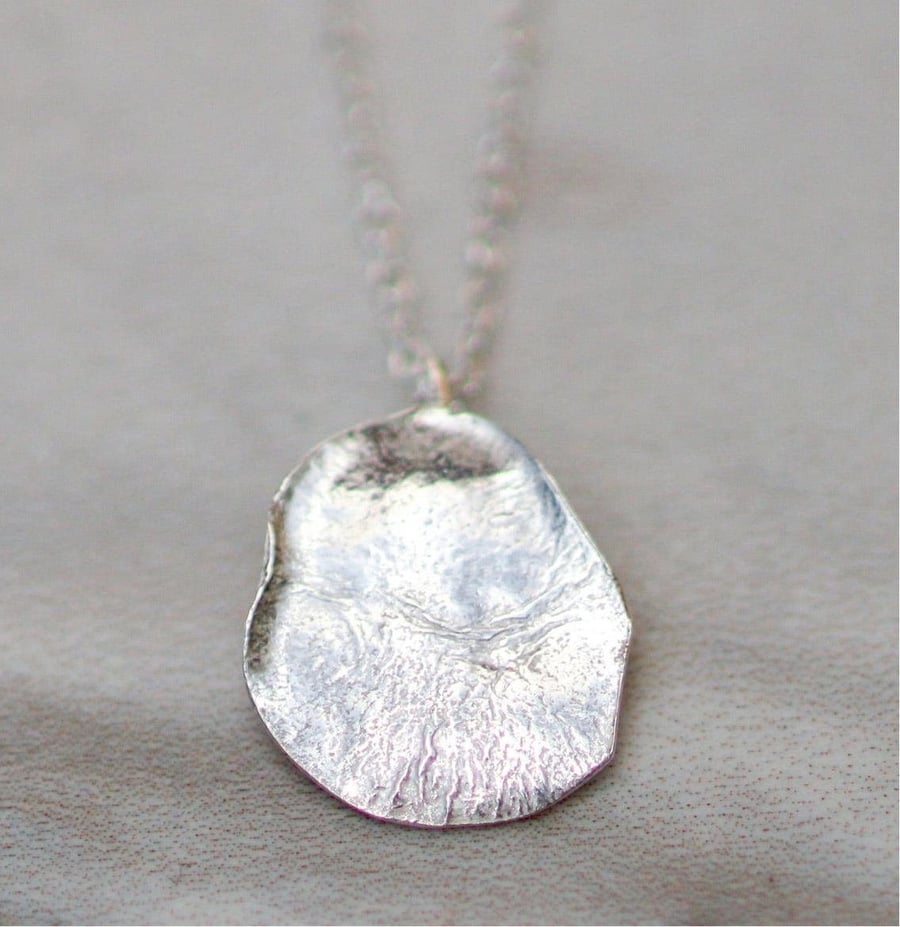 Eco-silver pendant necklace - textured silver - reticulated silver necklace
