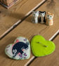 Sloth brooch - heart shaped hand stitched fabric brooch featuring a sloth - Image 3