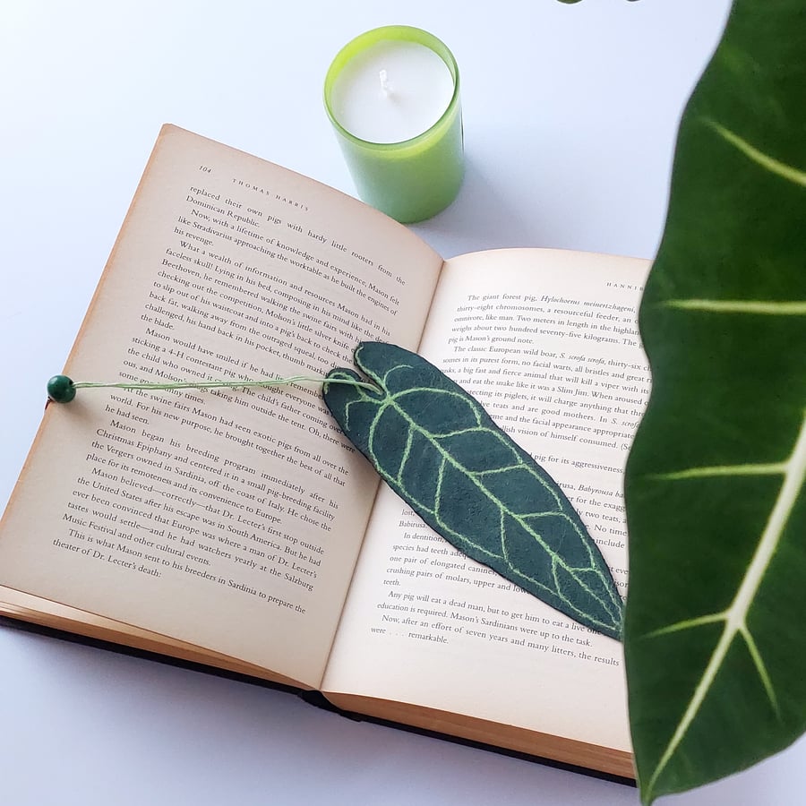 Anthurium Warocqueanum leaf bookmark for plant lovers and book lovers.