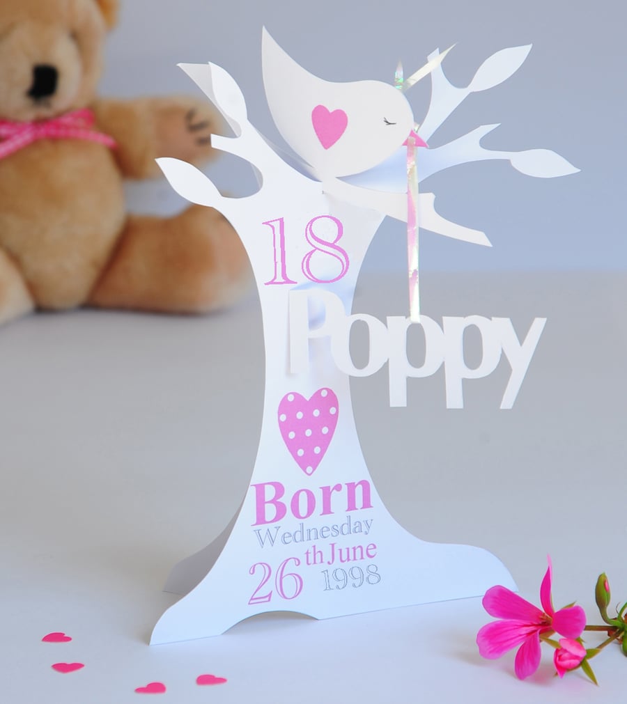 Personalised 3D 18th Card for Daughter,Granddaughter,Goddaughter,Niece.