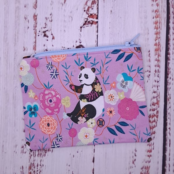 Pink panda coin purse with polka dot lining