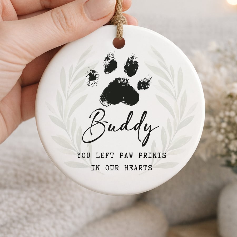 Personalised Pet Memorial Ornament – Paw Prints In Our Hearts Remembrance Gift