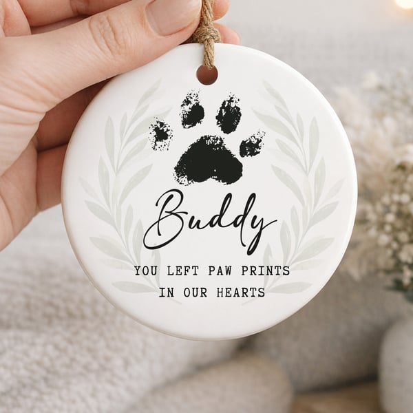 Personalised Pet Memorial Ornament – Paw Prints In Our Hearts Remembrance Gift