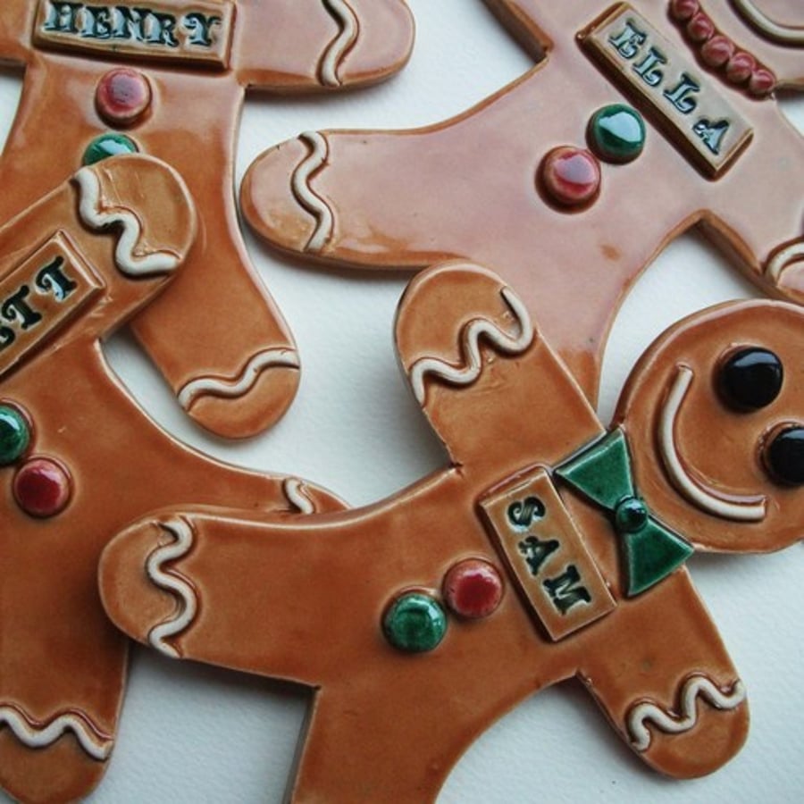 Ceramic personalised gingerbread person Christmas decoration