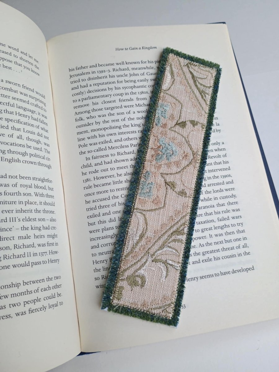 Textile bookmark - aqua green embroidered curtain, wool and velvet fabrics