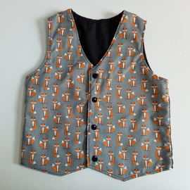 Foxes Waistcoat, Age 3 years, boys reversible waistcoat, fox waistcoat 