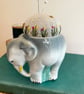 Elephant egg cup pincushion - embroidered linen with a little bee - Image 2