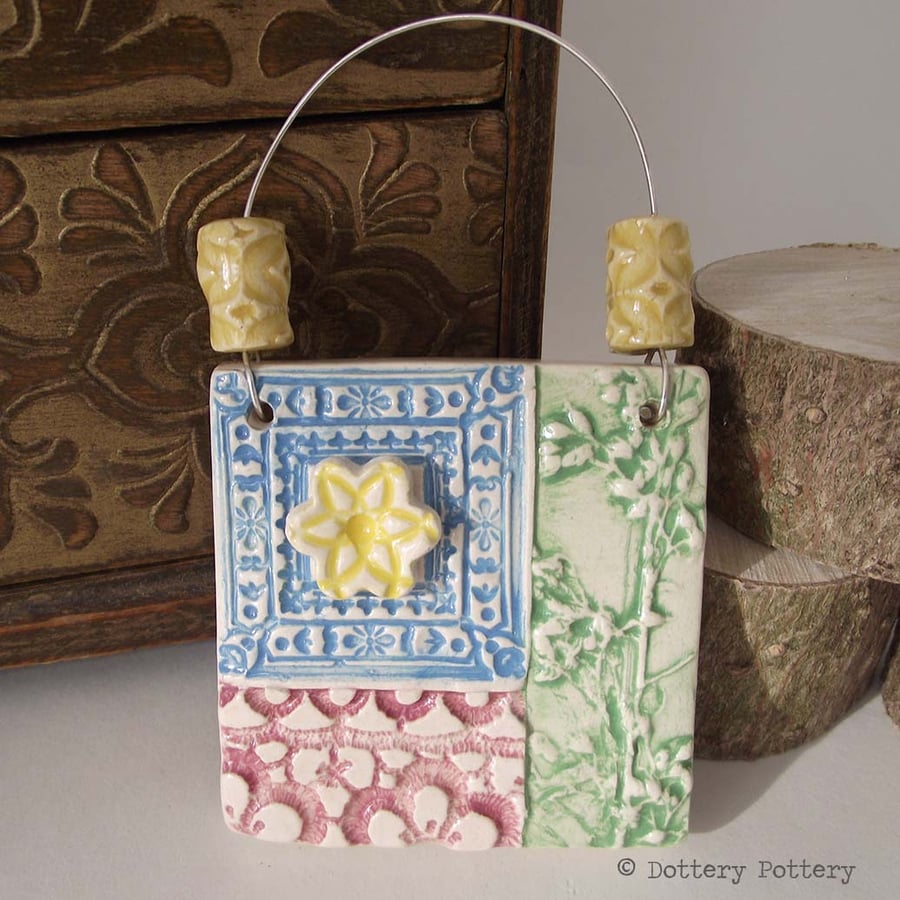 30% OFF Small decorative ceramic tile with handmade beads patchwork design